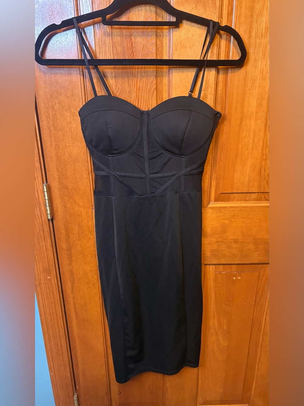 Windsor Black Corset-Style Sheer Mesh Bodycon Knee Dress Sweetheart Zip Large - Picture 8 of 8
